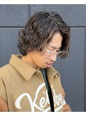 【メンズミディアム×スパイラルパーマ】ボブマンバンロング