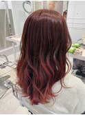 ブリーチなしダブルカラーでワインレッドカラーに