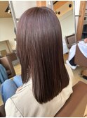 ミディアム×ストレート×艶髪×チェリーブラウン×透明感カラー