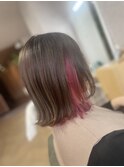 ボブ×イヤリングインナーカラー ベリーピンク