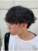 ダークアッシュニュアンスパーマ韓国マッシュベリーショート