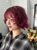 【広島韓国ヘア】韓国レイヤーボブ×ぱきっとレッドカラー
