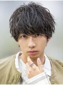 刈り上げマッシュツイストスパイラルメンズウルフ波巻きパーマ