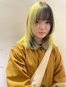 ソイ 下北沢(soi) 【yellow.black】デザインカラー_ミディアムヘア_顔まわりカット