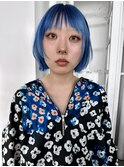 ミニボブ顔まわりショートレイヤーシャギーカットブルーヘア