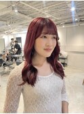 チェリーレッド ミディアムレイヤー 前髪カタログ 