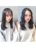 20代30代大人女子　グレージュ　前髪エクステ　ひし形ミディアム