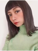 30代40代50代/小顔ミディアム外ハネボブアッシュ/アースカラー