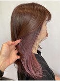 インナーカラー ピンク さらつやロブヘア