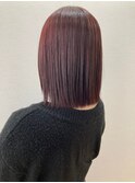 髪質改善トリートメント_マロンベージュ Aラインボブ かきあげ