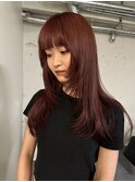 レイヤーカット/顔まわりカット/ボルドーカラー/レッドブラウン