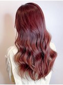 ツヤ髪韓国風巻きロングワインレッド