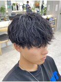 波巻きツイストスパイラルツーブロック束感マッシュメンズパーマ
