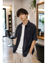 MEN's Baguz MEN'Sカット/ MEN'Sパーマ/ MEN'Sカラー 黒髪無造作スパイラルマッシュ韓国風メンズトレンドパーマヘア