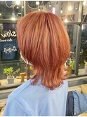 1ブリーチコーラルオレンジ×ウルフカット