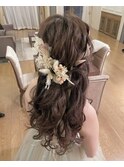 洋装 全体 ゆる巻き サイド ツイスト ハーフアップ ヘアアレンジ