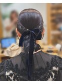 結婚式ヘアお呼ばれアレンジ金箔銀箔タイトヘアセット