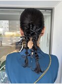 ポニーテール・黒髪・リボン・結婚式