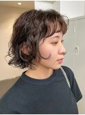 ショートボブマッシュ顔まわりに合わせカットパーマ川崎