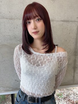 ユイマァル 岡山店(YUIMARL) 20代30代セミロングブリーチボルドーカラーダブルカラー