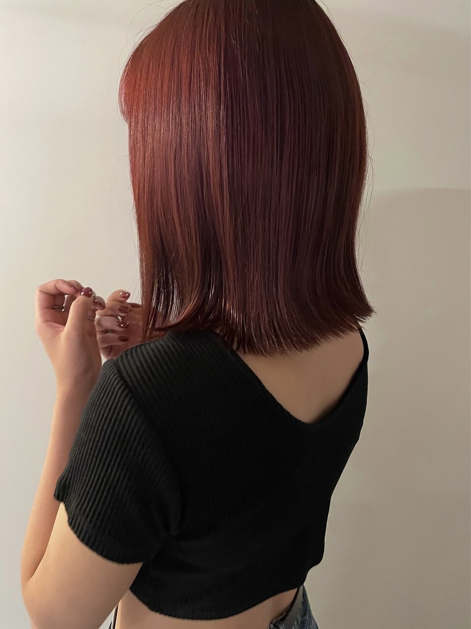 切りっぱなしボブ/ボルドーカラー/ワインレッド：L196829862