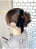 アップスタイル ベロアリボン 結婚式 参列ヘア イベントヘア