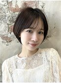 「岩田莉奈」地毛風縮毛矯正 ひし形ショートボブ 白髪染め 新宿