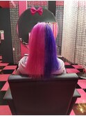 原色派手髪ツートン　原色ブルーパープル　原色ピンク
