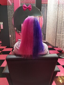 リミックス(REMIX by Love hair KING OF PRINCESS HAIR&EXTENTION) 原色派手髪ツートン　原色ブルーパープル　原色ピンク