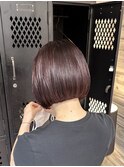 赤髪ボブボルドーカラーワインレッドカシスカラーワンカラー艶髪