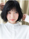 チャコールグレーウェットヘア黒髪Aラインボブ310W越谷20代30代