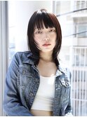 オン眉/ウルフボブ/アッシュブラック/顔まわりレイヤー