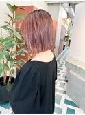 切りっぱなしボブ×オレンジベージュ
