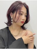 韓国風 フェイスフレーミング くびれボブ ワインレッド A116