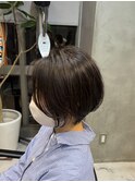 調布レディースカットショートボブワンカラー赤み消しカラー