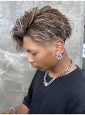 フェザーショートアップバングセンターパートメンズハイライト