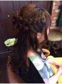 編み込みハーフアップ