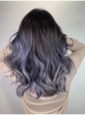 ロングレイヤーシルバーパープルグラデーション