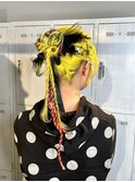 成人式ヘアセット カチモリ ポニー 個性派 ネジネジ