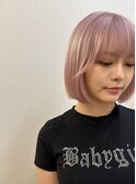 大人美人/ミニボブ/ハイトーンカラー/ぱっつん前髪/ペールピンク