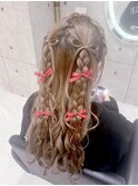 編みカチュ三つ編みハーフツイン/心斎橋ヘアセット
