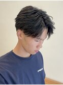 韓国風センターパートシースルーバングメンズ透明感カラー