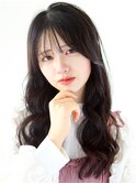 シースルーバングにゆる巻きロング×深みのあるショコラブラウン