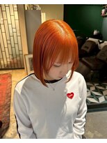 グッドフェローズ キタホリエ(GoodFellas kitahorie)&nbsp;艶やかオレンジハイトーンボブレイヤーブリーチデザインカラー