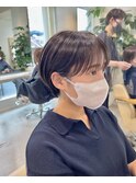 くびれヘア顔周り韓国レイヤーカット黒髪ショートミディアム/柏