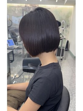 アースモード 亀戸店(EARTH Mode) 小顔ストレートボブ黒髪グレージュダークアッシュモード