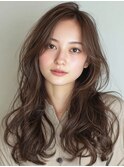 デジタルパーマ前髪長めのセンターパート顔まわりロングレイヤー