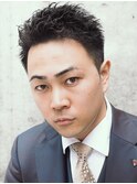 フェザーパーマ/ブルーブラック/刈り上げセンターパート[新宿]
