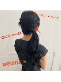 編み込みサイドポニー×パーティアレンジ×WHITE草柳