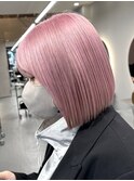 ダブルカラーピンクベージュベージュカラーケアブリーチミニボブ
